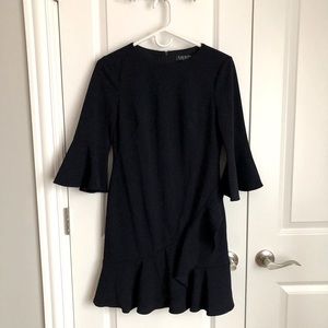 Lauren by Ralph Lauren navy long-sleeved ruffled dress.